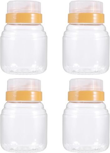 4PCS honey bottle Salad Dressing Bottle Honey Container honey jar plastic syrup holder condiment dispenser bottles sauce squeeze bottles honey storage bottle Jam Bottle seal Miko in Saudi Arabia