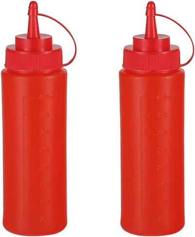 عبوتان من زجاجات ضغط البهارات البلاستيكية من الدرجة الغذائية، زجاجات بهار ضغط من البلاستيك مع غطاء ملتوي لقياس أغطية الصلصات وبهارات الكاتشب (أحمر) in Kuwait