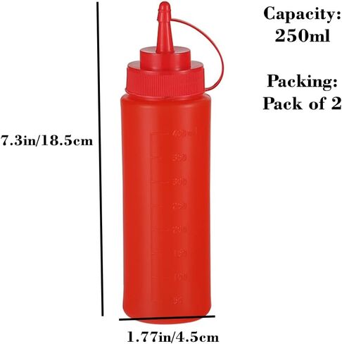 عبوتان من زجاجات ضغط البهارات البلاستيكية من الدرجة الغذائية، زجاجات بهار ضغط من البلاستيك مع غطاء ملتوي لقياس أغطية الصلصات وبهارات الكاتشب (أحمر) in Kuwait