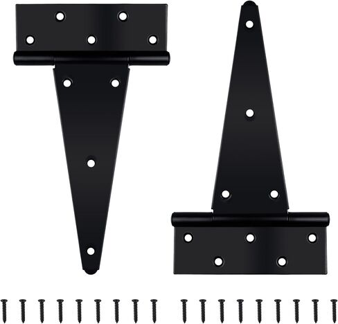 Black T-Strap Shed Door Hinges Heavy Duty, Barn Door Hinges with Screws, Tee Hinges for Wooden Fences, Yard, Patio Door, Wrought Hardware Iron Rustproof (4 Inch, 2 Pack/Set) in Saudi Arabia
