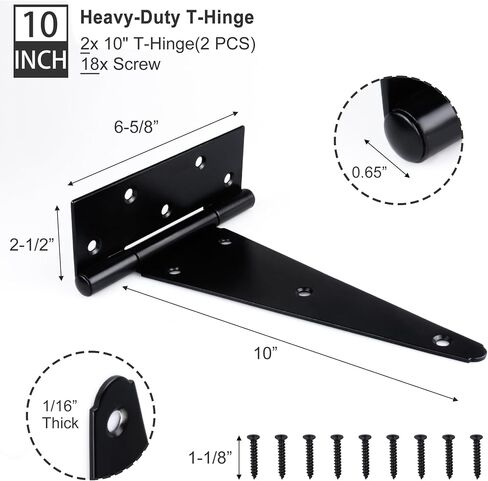 Black T-Strap Shed Door Hinges Heavy Duty, Barn Door Hinges with Screws, Tee Hinges for Wooden Fences, Yard, Patio Door, Wrought Hardware Iron Rustproof (4 Inch, 2 Pack/Set) in Saudi Arabia