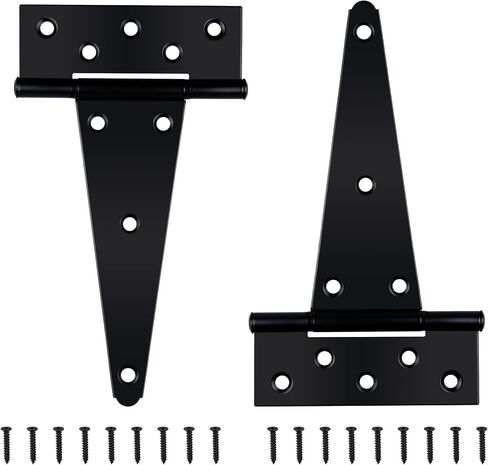 Black T-Strap Shed Door Hinges Heavy Duty, Barn Door Hinges with Screws, Tee Hinges for Wooden Fences, Yard, Patio Door, Wrought Hardware Iron Rustproof (4 Inch, 2 Pack/Set) in Saudi Arabia