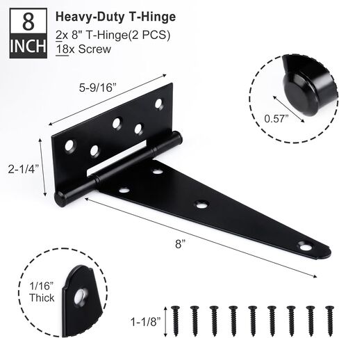 Black T-Strap Shed Door Hinges Heavy Duty, Barn Door Hinges with Screws, Tee Hinges for Wooden Fences, Yard, Patio Door, Wrought Hardware Iron Rustproof (4 Inch, 2 Pack/Set) in Saudi Arabia