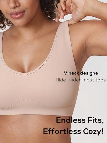 DELIMIRA Women's Natrelax Plus Size Wireless Bralette V Neck - Full Coverage Seamless Tshirt Bras Unlined Bra Wide Straps in Kuwait