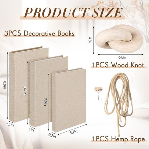 5 Pcs Wood Knot Table Decor and Linen Covered Decorative Books Set for Neutral Boho Farmhouse Coffee Table Bookshelf Home Decorations in Saudi Arabia