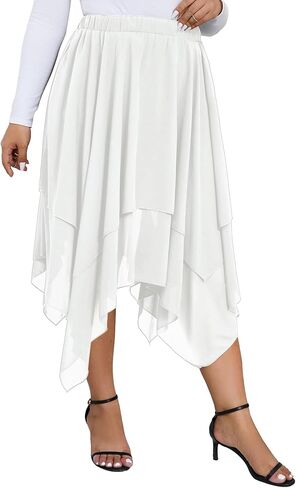 Verdusa Women's Plus Size Elastic High Waist Asymmetrical A Line Chiffon Midi Skirt in Kuwait