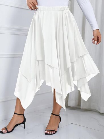 Verdusa Women's Plus Size Elastic High Waist Asymmetrical A Line Chiffon Midi Skirt in Kuwait