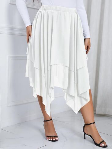 Verdusa Women's Plus Size Elastic High Waist Asymmetrical A Line Chiffon Midi Skirt in Kuwait