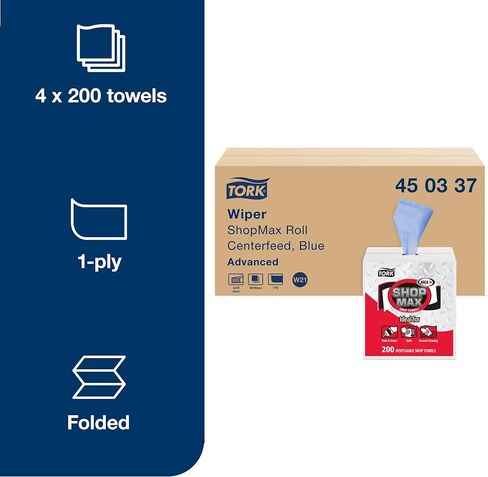Tork ShopMax Heavy Duty Centerfeed Paper Towel Blue Self Dispensing, High Absorbency, 4 x 200 Sheets, 450337 in Saudi Arabia