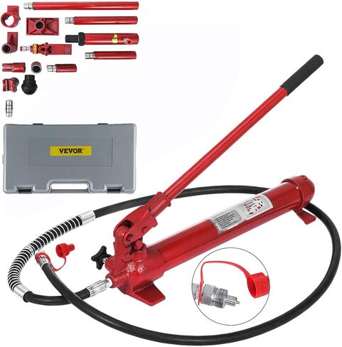 Vevor 10 Ton Porta Power Kit 1.4M (55.1 بوصة) خرطوم الزيت الهيدروليكي للسيارة جاك رام أدوات إصلاح إطار الجسم التلقائي لمزرعة التحميل وتفريغ سرير الشاحنة وبناء المعدات الهيدروليكية، أحمر in Saudi Arabia