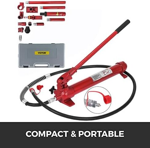 Vevor 10 Ton Porta Power Kit 1.4M (55.1 بوصة) خرطوم الزيت الهيدروليكي للسيارة جاك رام أدوات إصلاح إطار الجسم التلقائي لمزرعة التحميل وتفريغ سرير الشاحنة وبناء المعدات الهيدروليكية، أحمر in Saudi Arabia