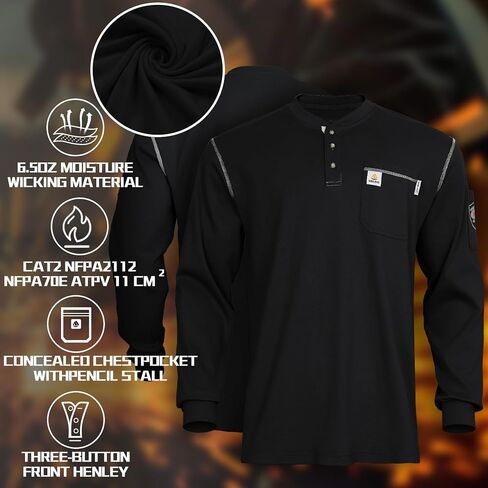 FR Shirts for Men CAT2/HRC2 Flame Resistant Shirts 6.5oz Light Weight Long Sleeve Fire Retardant Shirts in Kuwait