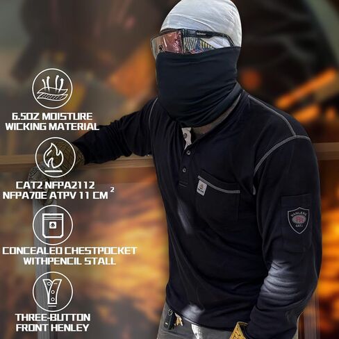 FR Shirts for Men CAT2/HRC2 Flame Resistant Shirts 6.5oz Light Weight Long Sleeve Fire Retardant Shirts in Kuwait