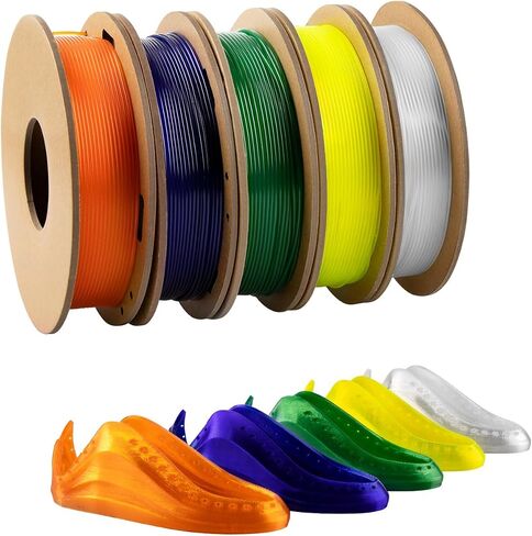 TPU Filament 1.75mm Bundle, TINMORRY 3D Printer Filament Bundle, 200g x 5 spools, Transparent + Transparent Orange + Transparent Yellow + Transparent Violet + Transparent Emerald Green in Saudi Arabia