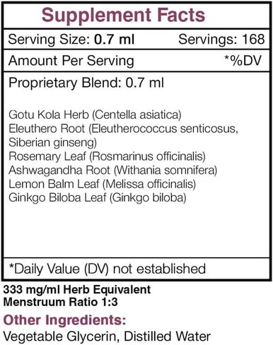 Tribal Recall Alcohol-FREE Extract, High-Potency Herbal Drops, Tincture made from Gotu Kola, Eleuthero Siberian Ginseng, Rosemary, Ashwagandha, Lemon Balm, Ginkgo Biloba. Focus/Memory Support 4 oz in Saudi Arabia