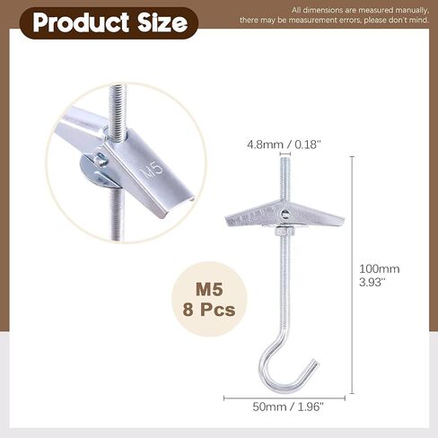32Pcs M5×75 Heavy Duty Carbon Steel Ceiling Hooks Spring Toggle Wing Bolts Wall Fixing Ceiling Hooks Pothook Wall Fixing Anchors Ceiling for Hanging Plants in Saudi Arabia