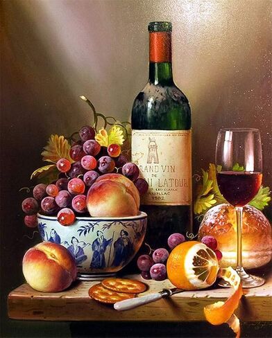 XDXART DIY Oil Painting Paint by Number Kit for Kids Adults Beginner 16x20 inch - Wine and Fruit, Drawing with Brushes Christmas Decor Decorations Gifts (without Frame) in Saudi Arabia