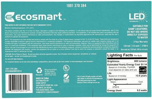 EcoSmart 60W مكافئة للضوء الأبيض الناعم A19 Energy Star ومصباح LED قابل للتعتيم (4 عبوات) in Kuwait
