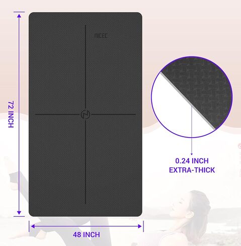 سجادة يوجا لطيفة C، سجادة يوجا سميكة، سجادة تمرين، سجادة للياقة البدنية، بسمك 1⁄4 بوصة 72 × 32 72 × 48 مع علامات محاذاة، غير قابلة للانزلاق، بطانة ناعمة لليوجا وصالة الألعاب الرياضية والداخلية والخارجية in Kuwait