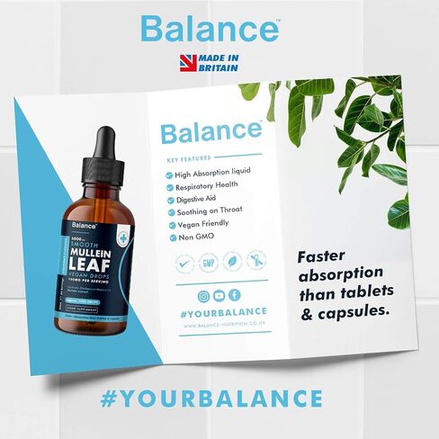 Balance Mullein Leaf Liquid Drops - 60ml 2 Month Supply 6000mg per Bottle - Sublingual Fast Absorption - GMO Free - Premium Quality - Made in UK in Saudi Arabia