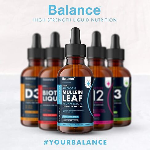Balance Mullein Leaf Liquid Drops - 60ml 2 Month Supply 6000mg per Bottle - Sublingual Fast Absorption - GMO Free - Premium Quality - Made in UK in Saudi Arabia