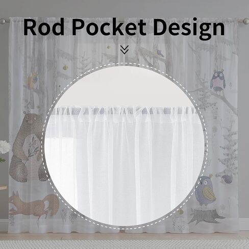 لطيف الدب الستائر شير 84 بوصة طول 2 لوحات المائية الغزلان البومة قضيب جيب نافذة الستار الكرتون الغابات الحيوانات البرية المطبوعة الشيفون الستائر لغرفة النوم غرفة المعيشة in Kuwait