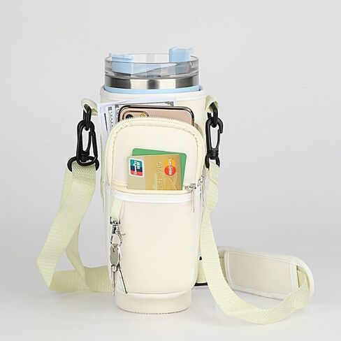Water Bottle Carrier Bag for Stanley Cup, Water Bottle Sling Fit Stanley Tumbler 40oz, Water Bottle Pouch with Adjustable Shoulder Strap | Walking Cycling Hiking Camping (BEIGE) in Saudi Arabia