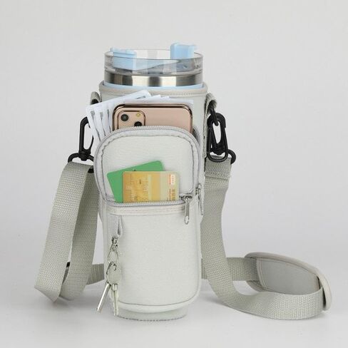 Water Bottle Carrier Bag for Stanley Cup, Water Bottle Sling Fit Stanley Tumbler 40oz, Water Bottle Pouch with Adjustable Shoulder Strap | Walking Cycling Hiking Camping (BEIGE) in Saudi Arabia