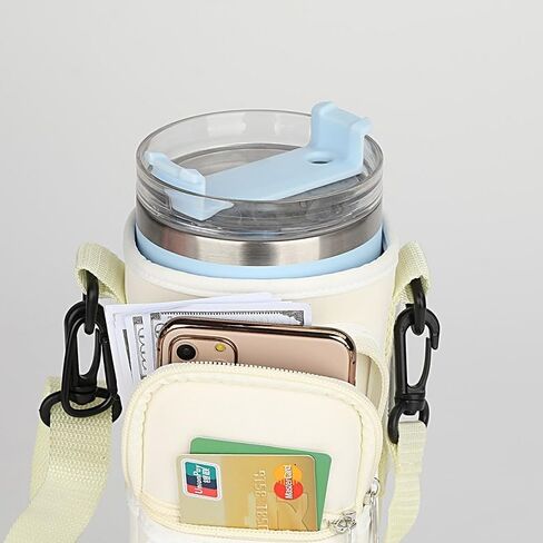 Water Bottle Carrier Bag for Stanley Cup, Water Bottle Sling Fit Stanley Tumbler 40oz, Water Bottle Pouch with Adjustable Shoulder Strap | Walking Cycling Hiking Camping (BEIGE) in Saudi Arabia