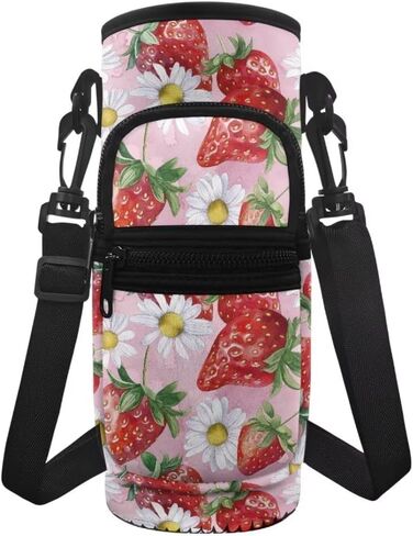Kuiaobaty Strawberries Water Bottle Sleeve Sweet Water Bottle Pouch for Tumbler Waterproof Water Bottle Sling Bag Kids Insulated Water Bottle Holder with Adjustable Strap Gift for Students in Saudi Arabia