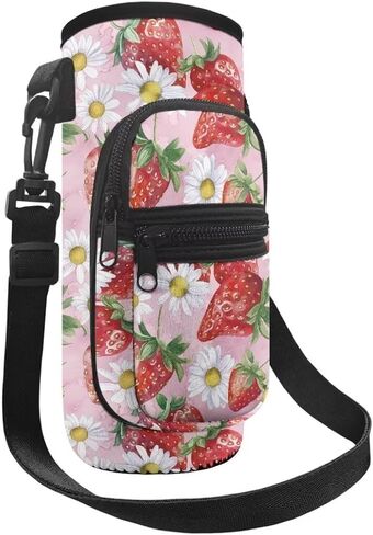Kuiaobaty Strawberries Water Bottle Sleeve Sweet Water Bottle Pouch for Tumbler Waterproof Water Bottle Sling Bag Kids Insulated Water Bottle Holder with Adjustable Strap Gift for Students in Saudi Arabia