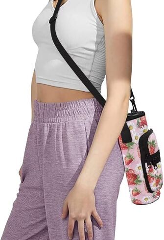 Kuiaobaty Strawberries Water Bottle Sleeve Sweet Water Bottle Pouch for Tumbler Waterproof Water Bottle Sling Bag Kids Insulated Water Bottle Holder with Adjustable Strap Gift for Students in Saudi Arabia