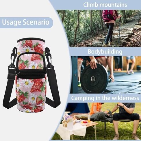 Kuiaobaty Strawberries Water Bottle Sleeve Sweet Water Bottle Pouch for Tumbler Waterproof Water Bottle Sling Bag Kids Insulated Water Bottle Holder with Adjustable Strap Gift for Students in Saudi Arabia