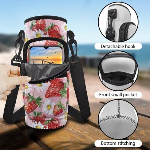 Kuiaobaty Strawberries Water Bottle Sleeve Sweet Water Bottle Pouch for Tumbler Waterproof Water Bottle Sling Bag Kids Insulated Water Bottle Holder with Adjustable Strap Gift for Students in Saudi Arabia