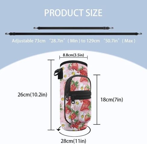 Kuiaobaty Strawberries Water Bottle Sleeve Sweet Water Bottle Pouch for Tumbler Waterproof Water Bottle Sling Bag Kids Insulated Water Bottle Holder with Adjustable Strap Gift for Students in Saudi Arabia