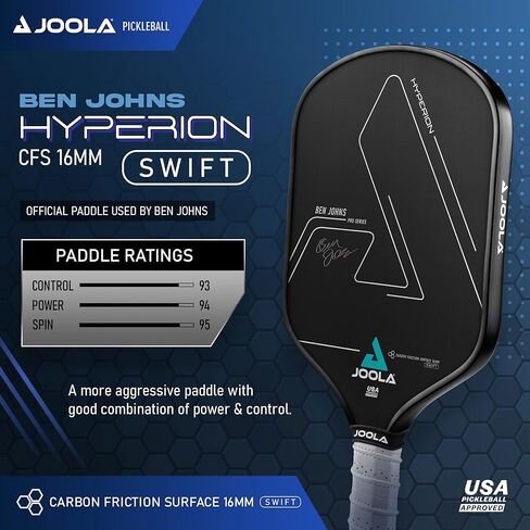 JOOLA Ben Johns Hyperion CFS Swift Pickleball Paddle - USAPA Approved for Tournament Play - Carbon Fiber Pickle Ball Racket - Maximum Speed with High Grit & Spin in Saudi Arabia