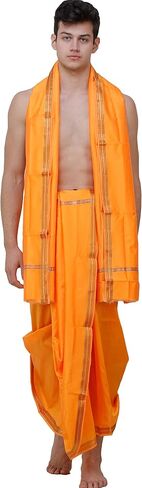 Dhoti and Angavastram Set with Golden Woven Paisley on Border in Kuwait