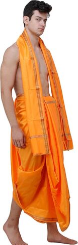 Dhoti and Angavastram Set with Golden Woven Paisley on Border in Kuwait