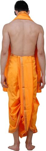 Dhoti and Angavastram Set with Golden Woven Paisley on Border in Kuwait
