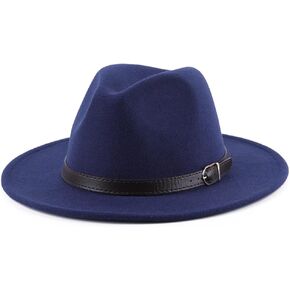 Womens Classic Wide Brim Floppy Panama Hat Belt Buckle Wool Fedora Hat