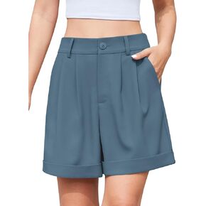 QUEZHU Women's Summer Dressy Casual Elastic Waist Wide Leg Suit Tailored Shorts Comfy Elagant Work Trouser Shorts