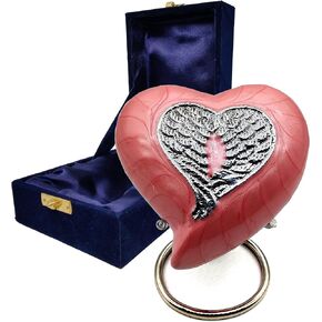 Heart Cremation Pink Urn for Human Ashes Adult | Funeral Decorative Angel Wings Urn for Women and Men Carefully Handcrafted Keepsake Cremation Heart Shaped Urn Comes with Stand & Gift Box (Pink)