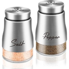 Salt and Pepper Shakers Set,5 oz Cute Glass Bottom Salt Shaker with Stainless Steel Lid for Kitchen Gadgets Black and White Christmas Kitchen Decor Wedding Housewarming Gift (Black + White)