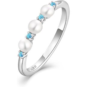 PYNZY Pearl Ring 925 Sterling Silver Stackable Ring For Women, Promise ring Freshwater Cultured Band Ring for Jewelry Gifts