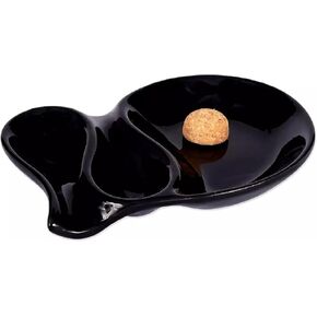 8"" x 1.5"" F.e.s.s. Large Ceramic 2-Pipe Rest Ashtray with Cork Knocker - Ideal for Patio Use for Patio, Indoor, Outdoor Desktop Use, Black