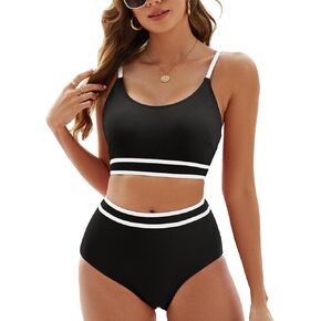 Adisputent Womens Swimsuits Ribbed Color Block High Waisted Bikini Sets 2024 Sporty Two Piece Bathing Suits