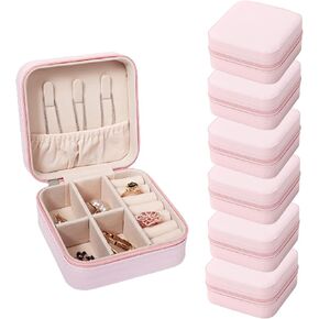 Small Travel Jewelry Box,6pcs Travel Jewelry Case,Women Portable Square Jewelry Box Travel Case for Stud Earrings,Necklaces,Bracelets Nose Rings Pendants,Jewelry Travel Organizer (Pink)