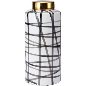 Elements Scribble Ceramic Jar with Gold Lid, Black and White