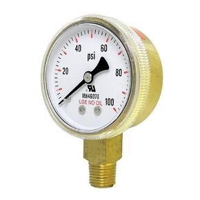PIC Gauges 501D-UNO-204Q Bottom Mount Dry Oil Free Pressure Gauge w/ Polished Brass Case, Copper Alloy Bourdon Tube, Twist-on Plastic Lens, 2" Dial, 0/4000 psi Range, 1/4" Male NPT