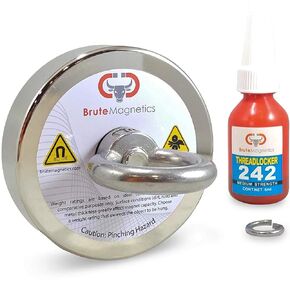 Brute Magnetics 575 lb Single Sided Fishing Magnet | 2.95" Rare Earth Neodymium Fishing Magnet | Includes Eyebolt and Threadlocker | Strong Magnets for Fishing in Lakes or Rivers